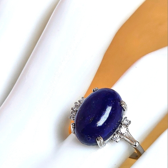 Natural Lapis Lazuli & CZ 925 Sterling Silver Ring - Picture 4 of 9